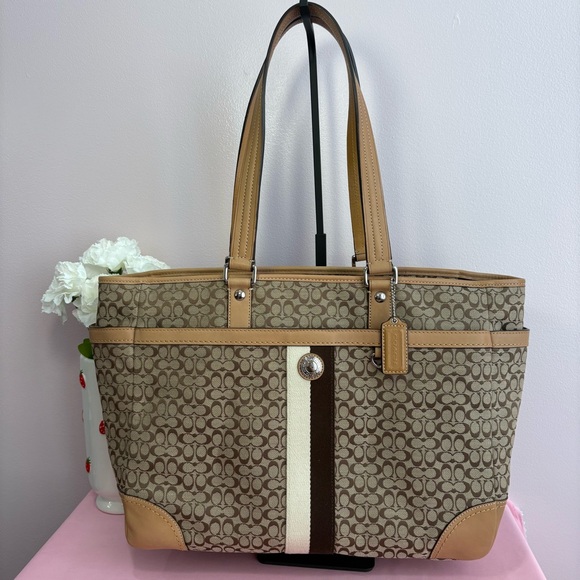 Coach Handbags - Coach 2009 Y2K Brown & Tan Mini Kissing C’s Signature Tote Diaper Bag F13813 EUC